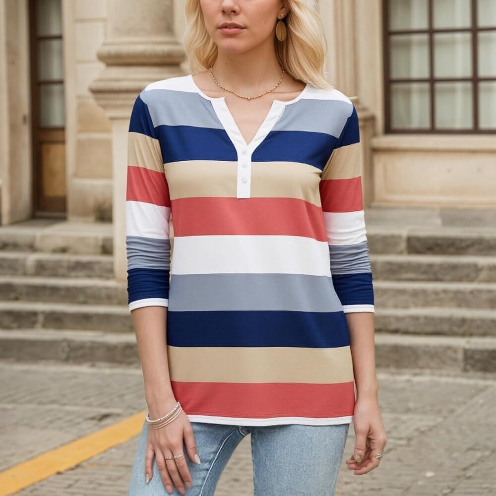 3/4 Sleeve Womens Top Cotton Polyester Large Fall Shirt Pullover - Picture 3 of 6